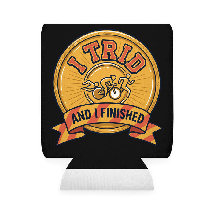 Can Cooler Sleeve - “I Tri’d and I Finished” Triathlon Medal Design