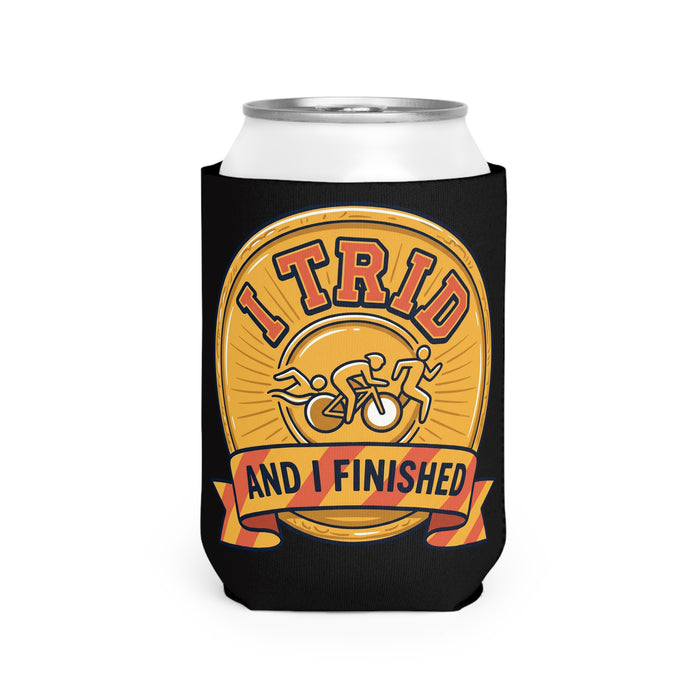 Can Cooler Sleeve - “I Tri’d and I Finished” Triathlon Medal Design