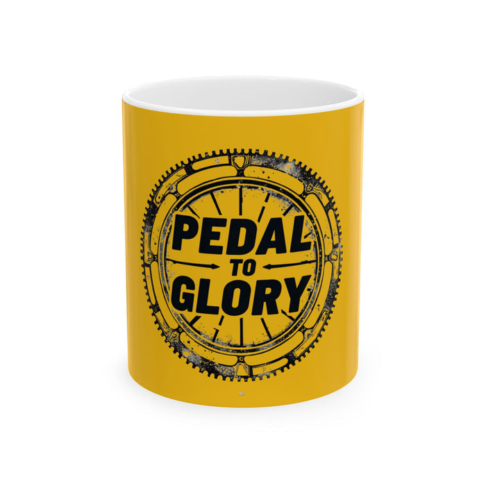 Ceramic Cycling Mug - Glossy Yellow Pedal To Glory Cog