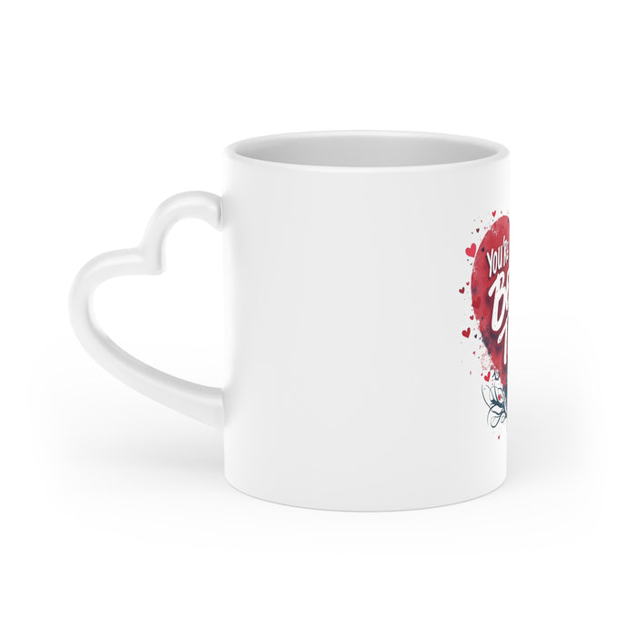 Ceramic Valentine's Coffee Mug with Heart Handle - detail view