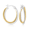 Charles Garnier two-tone sterling silver crisscross mesh hoop earrings with CZ sparkle