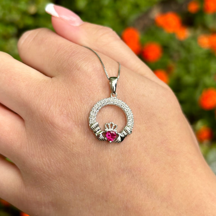 Claddagh Birthstone Necklace - July