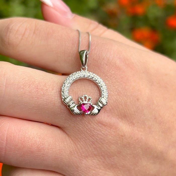 Claddagh Birthstone Necklace - July