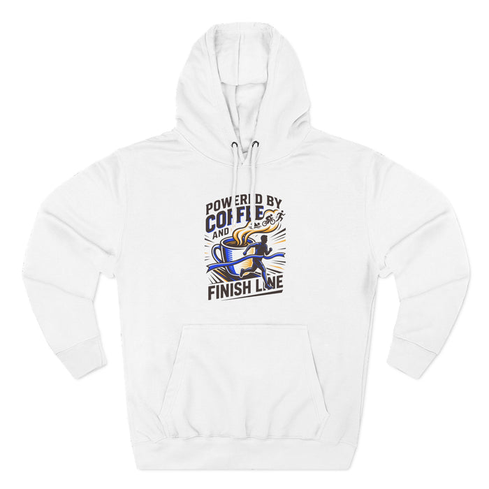 Coffee & Finish Line Hoodie — "Powered by Coffee and Cross the Finish Line" Running Hoodie