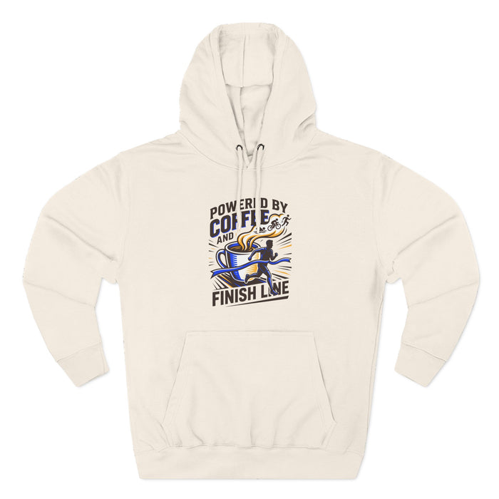 Coffee & Finish Line Hoodie — "Powered by Coffee and Cross the Finish Line" Running Hoodie