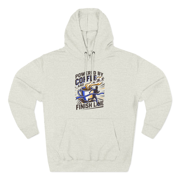 Coffee & Finish Line Hoodie — "Powered by Coffee and Cross the Finish Line" Running Hoodie