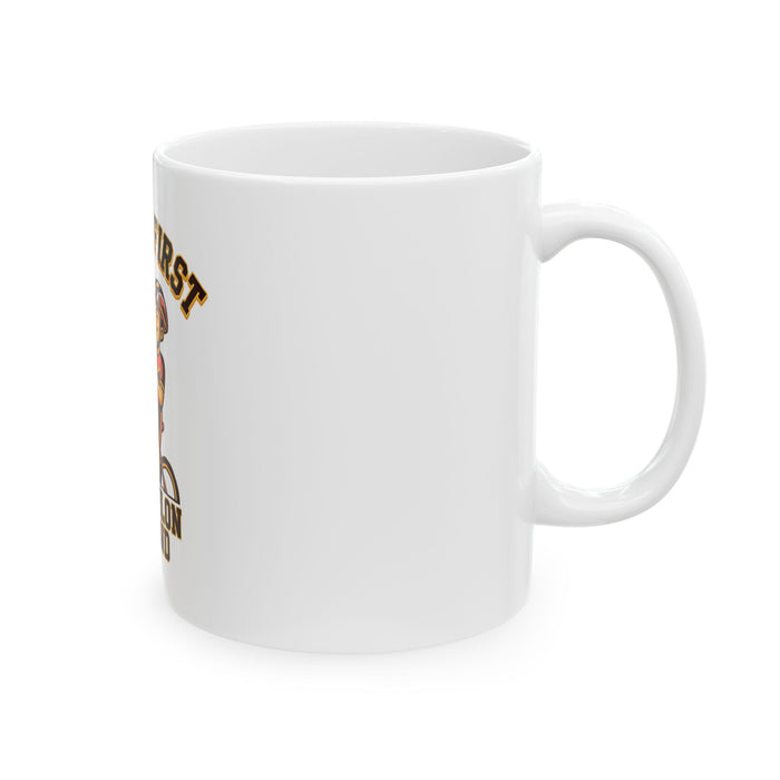 Coffee First Triathlon Mug — Funny Cyclist Ceramic Coffee Cup (11oz/15oz)