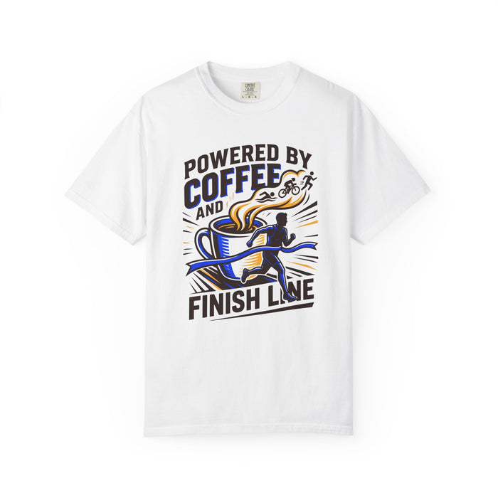 Coffee Powered Running T-Shirt – "Powered by Coffee and Finish Line" Graphic Tee