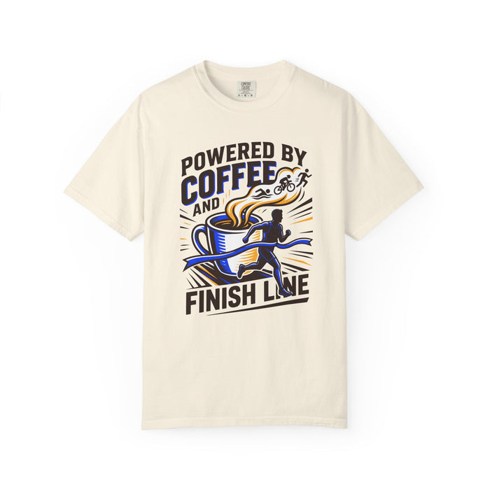 Coffee Powered Running T-Shirt – "Powered by Coffee and Finish Line" Graphic Tee