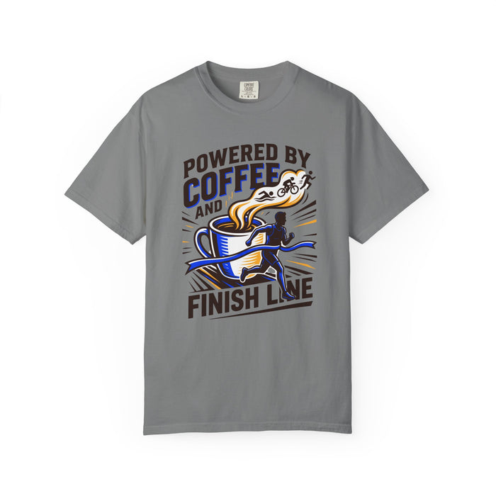Coffee Powered Running T-Shirt – "Powered by Coffee and Finish Line" Graphic Tee