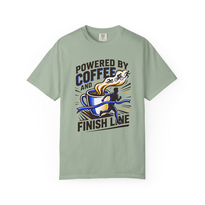 Coffee Powered Running T-Shirt – "Powered by Coffee and Finish Line" Graphic Tee