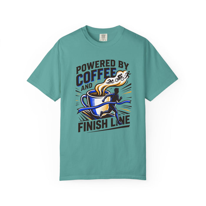 Coffee Powered Running T-Shirt – "Powered by Coffee and Finish Line" Graphic Tee