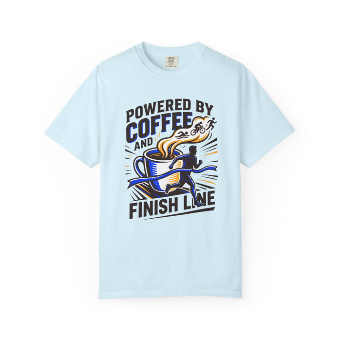 Coffee Powered Running T-Shirt – "Powered by Coffee and Finish Line" Graphic Tee