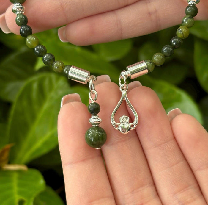 Connemara Marble Horseshoe Bracelet - Claddagh Charm