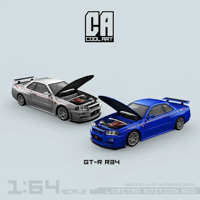 COOL ART 1:64 GT-R R34 blue limited 500 Diecast Model Car