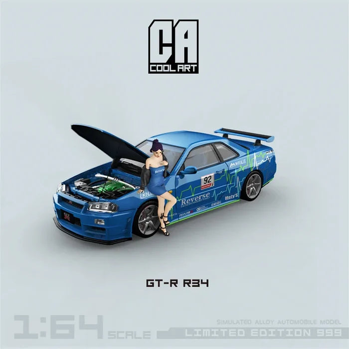COOL ART 1:64 GT-R R34 Blue#92 Limited999 Diecast Model Car