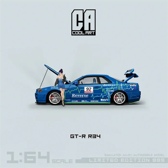 COOL ART 1:64 GT-R R34 Blue#92 Limited999 Diecast Model Car