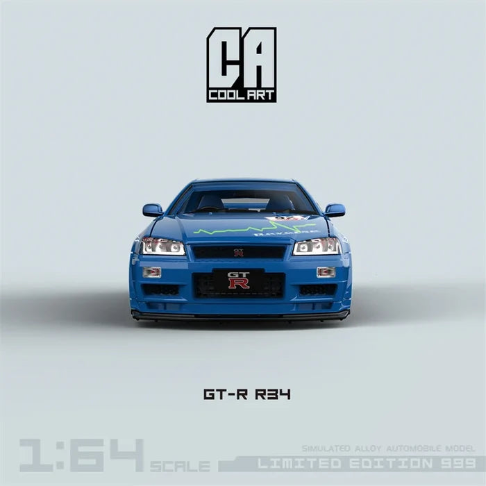 COOL ART 1:64 GT-R R34 Blue#92 Limited999 Diecast Model Car