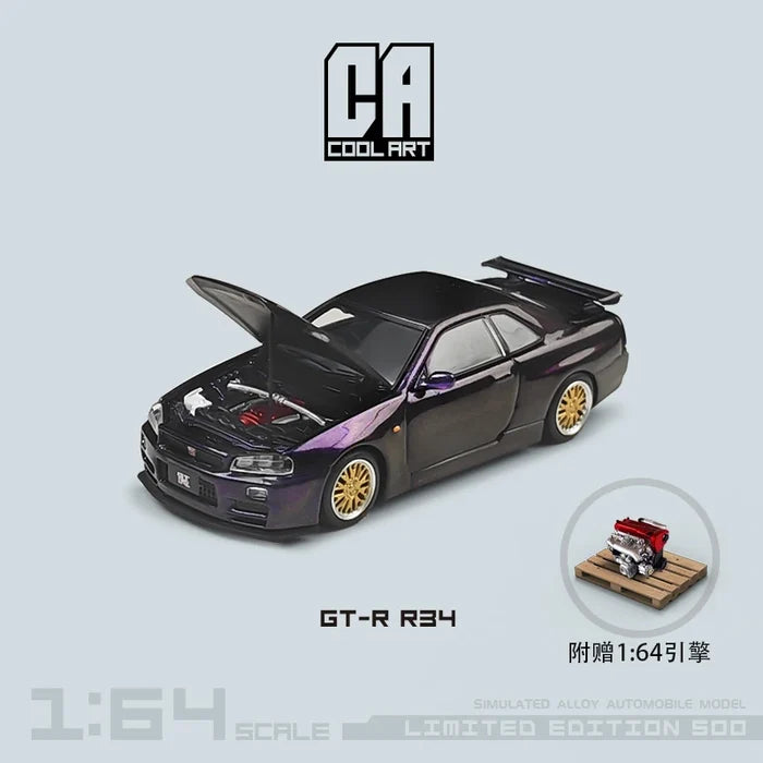 Cool ART 1:64 Nissan Gtr34 Blue / Green / Purple limited500 Diecast Model Car