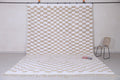 Cream & beige checkered Moroccan rug - Custom size