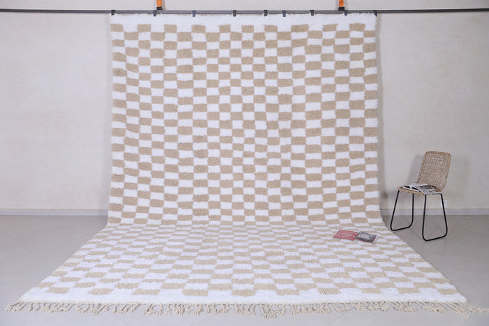 Cream & beige checkered Moroccan rug - Custom size