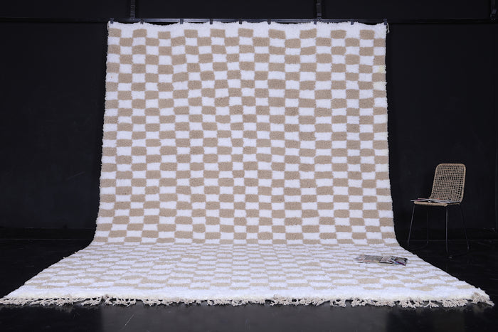 Cream & beige checkered Moroccan rug - Custom size