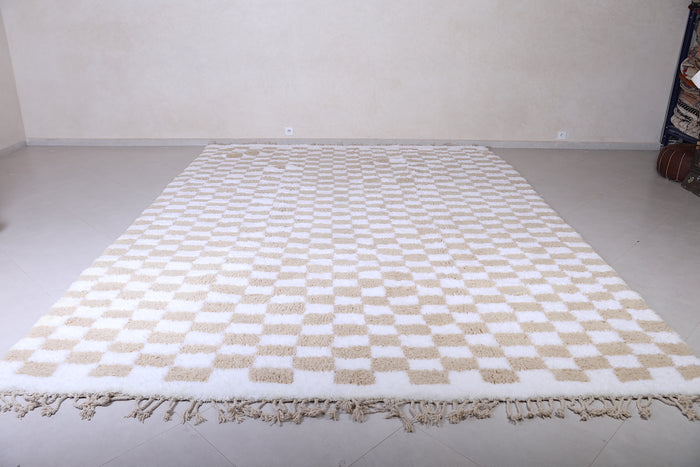Cream & beige checkered Moroccan rug - Custom size