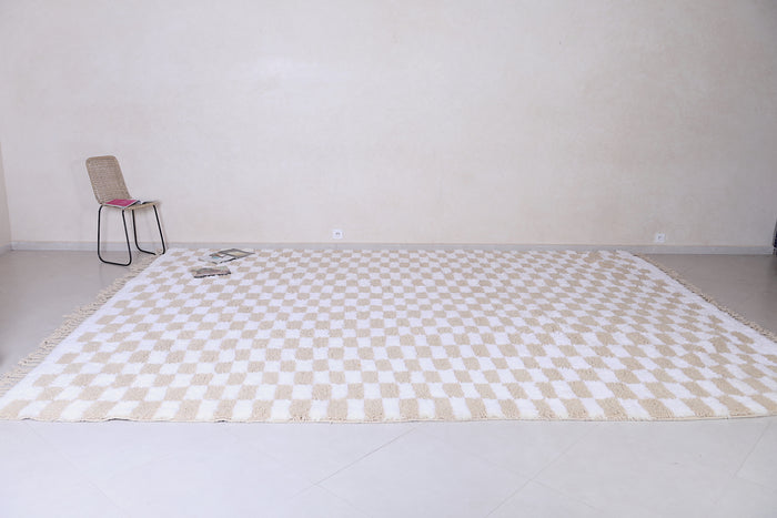 Cream & beige checkered Moroccan rug - Custom size