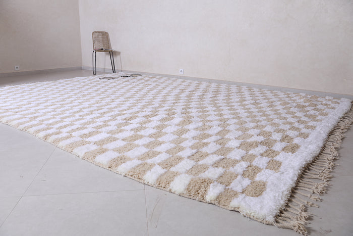 Cream & beige checkered Moroccan rug - Custom size