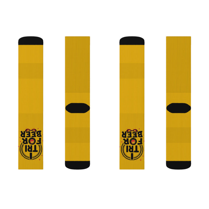 Crew-Length Sublimation Socks Gold Try For Beer - All Over Prints - alternate view