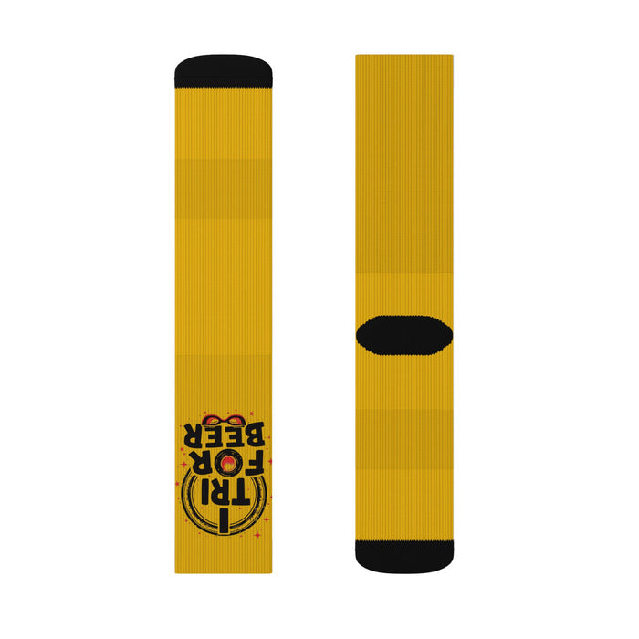 Crew-Length Sublimation Socks Gold Try For Beer - All Over Prints - detail view