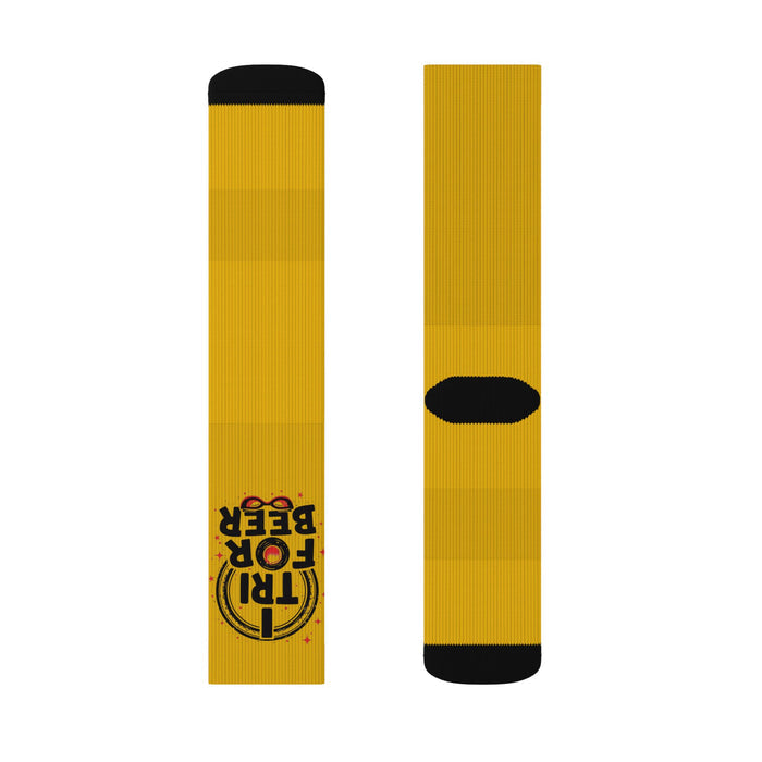 Crew-Length Sublimation Socks Gold Try For Beer - All Over Prints - lifestyle view