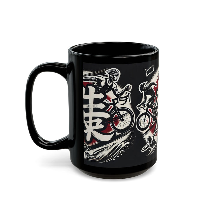 Customizable Black Ceramic Triathlon Mug - lifestyle view