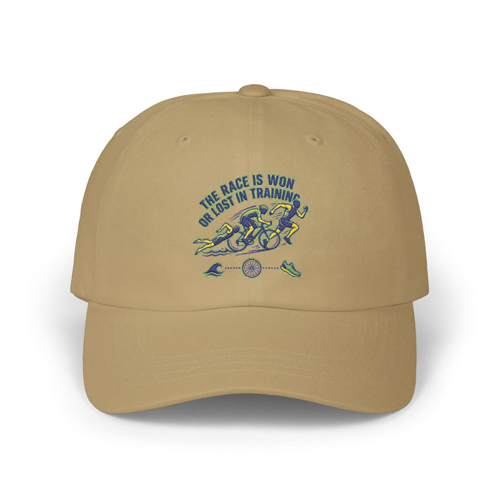 Dad Cap — "The Race Is Won By Just 10 Training" Embroidered Runner Hat
