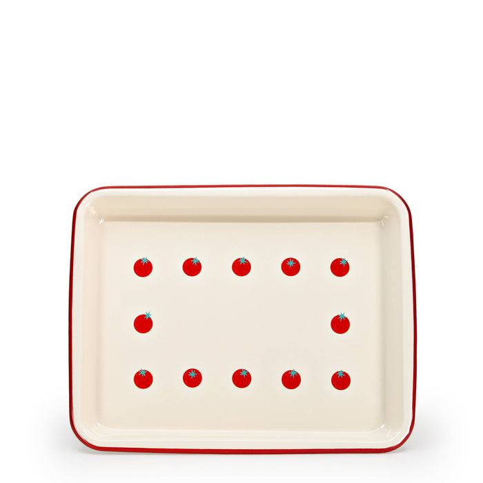 Dan Pelosi x CCH Tomato Red Rim Enamelware Trays at Golden Rule Gallery