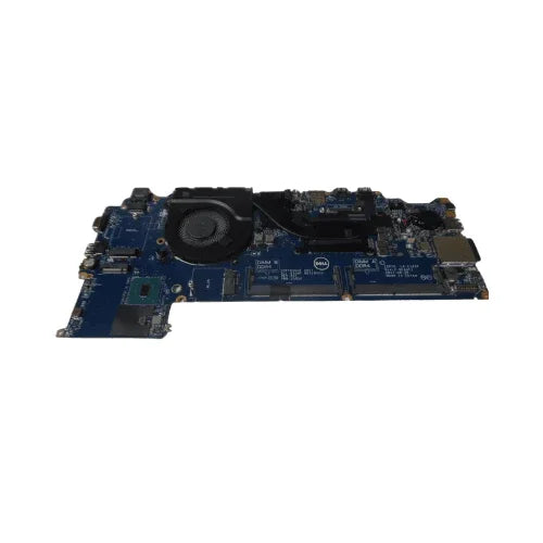 A refurbished Dell Latitude 5480 i7 7820HQ Nvidia 930MX Motherboard (model 0FDNG8, Dell brand) with ports and components is displayed at an angle against a white background.