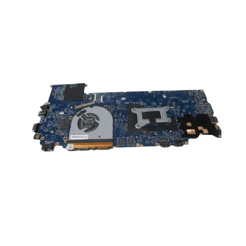 A blue refurbished Dell Latitude 5480 i7 7820HQ Nvidia 930MX Motherboard (model 0FDNG8), featuring circuits, connectors, heatsink, and expansion slots, isolated on a white background. Brand: Dell.