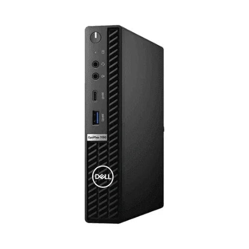 A black Dell OptiPlex 7090 USDT desktop stands upright, featuring front USB ports, audio jacks, a power button, ventilation grills, the Dell logo, and modern styling similar to earlier OptiPlex models.