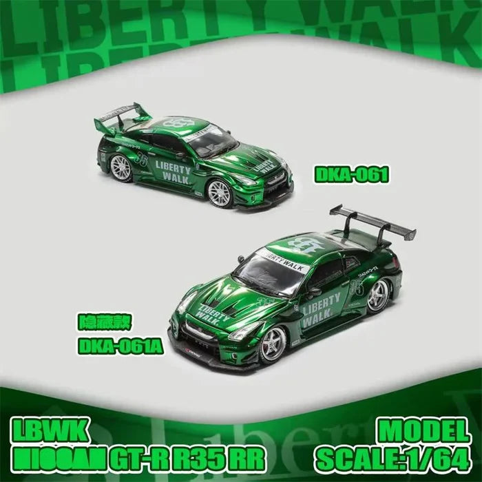 DemonKingAuto 1:64 LBWK R35-RR Chrome Green Die-Cast Car Model Miniature Gifts