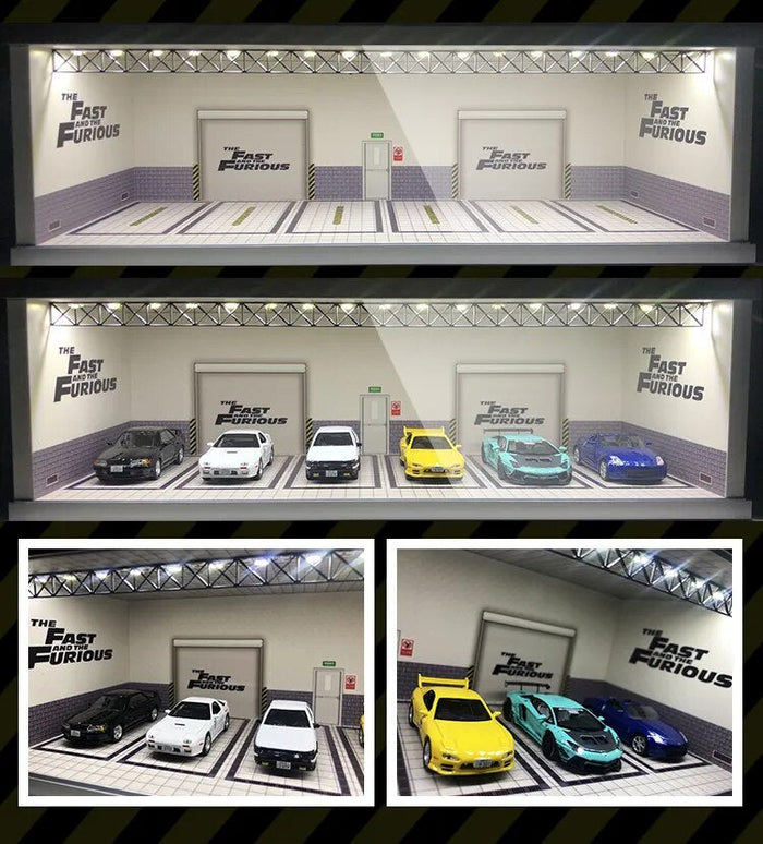 Display Cabinet Bright Scene Carport  Led Light JDM Nissan Nismo for Scale 1:64 for Model Car Diorama garage