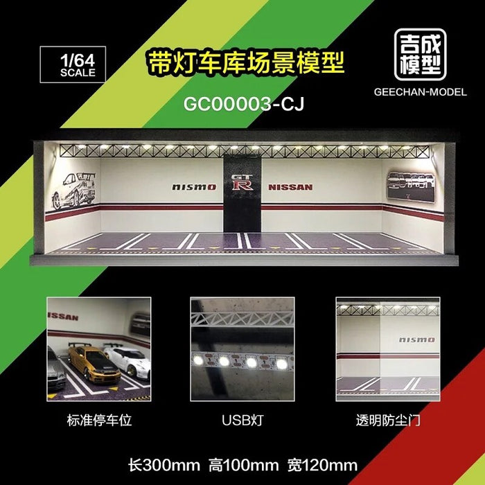 Display Cabinet Bright Scene Carport  Led Light JDM Nissan Nismo for Scale 1:64 for Model Car Diorama garage