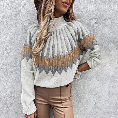 Dried Petals Mock Neck Long Sleeve Sweater