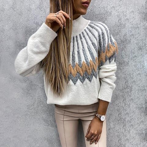 Dried Petals Mock Neck Long Sleeve Sweater