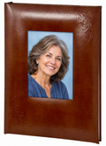 Embossed Leather Picture Frame Memorial Guest Book - 6 Ring - STFB102-Tan