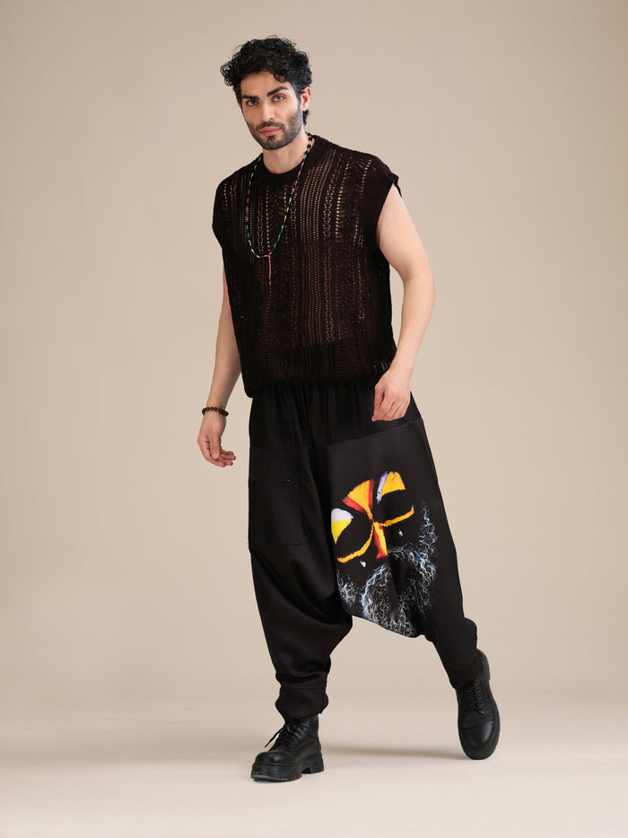 Enimane Men's Black Drop Crotch Harem Pants – Full Length