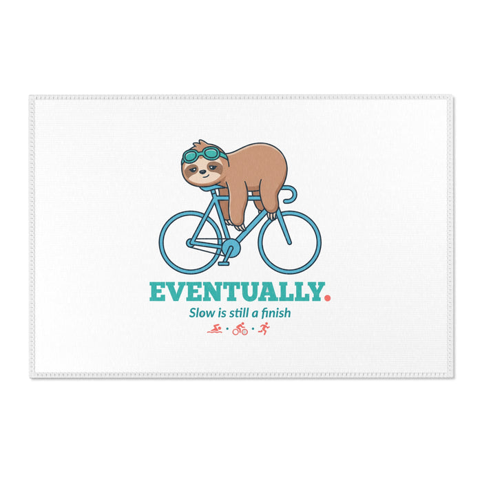 Eventually Sloth Transition Mat — "Slow Is Still a Finish" Triathlon Area Rug