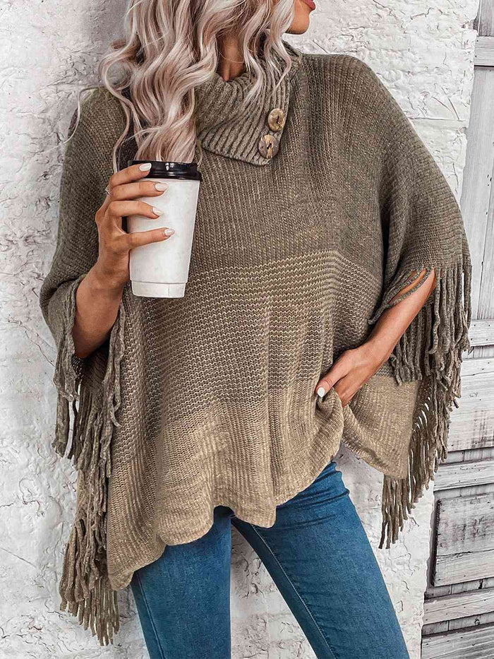 Fields of Grain Decorative Button Fringe Detail Sweater
