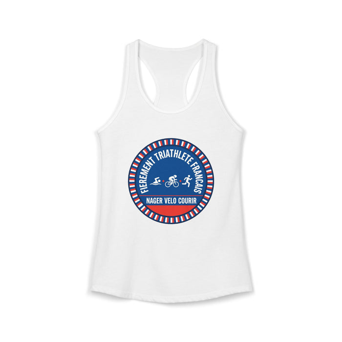 Fièrement Triathlète Français Women's Racerback Tank — Swim Bike Run