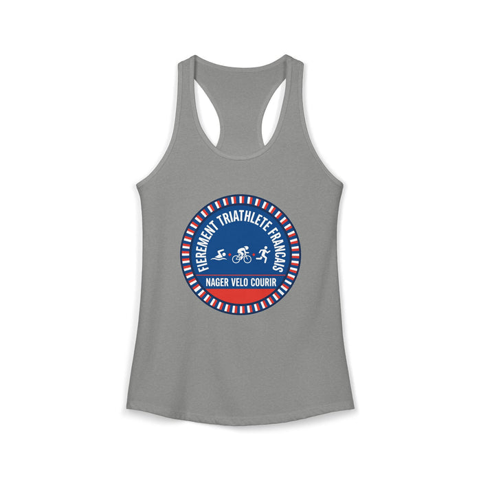 Fièrement Triathlète Français Women's Racerback Tank — Swim Bike Run