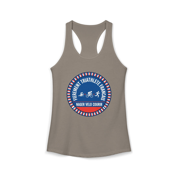 Fièrement Triathlète Français Women's Racerback Tank — Swim Bike Run